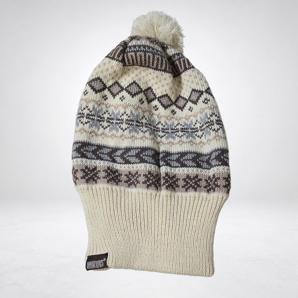 Muk Luks Reversible Beanie Fair Isle Pom Pom to Cream Cable Knit One Size